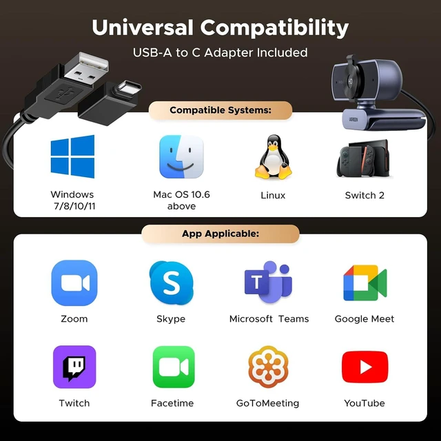Alt view image 6 of 7 - UGREEN 4K@30fps Webcam for PC Ultra HD Web Camera with Noise-canceling Mics