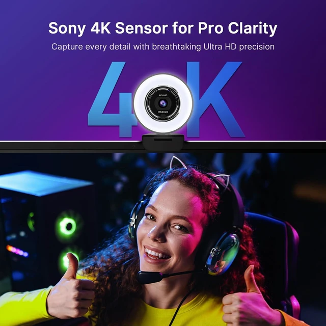 Alt view image 2 of 7 - NexiGo N680E Pro 4K Webcam with Ring Light, PDAF Autofocus, 1080p 60FPS, Dual Noise-Canceling Mics, Privacy Shutter, USB Plug-and-Play for Zoom, Teams, Twitch, Google Meet