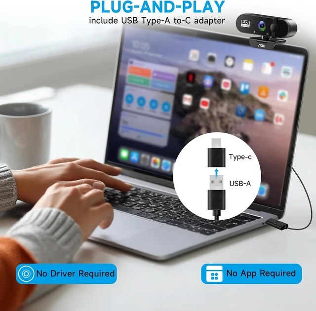 Alt view image 5 of 7 - AOC 4K Webcam for PC, Streaming Computer Camera with Noise-Canceling Mic