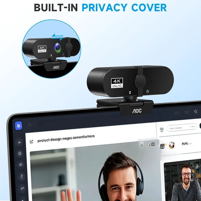 Alt view image 6 of 7 - AOC 4K Webcam for PC, Streaming Computer Camera with Noise-Canceling Mic
