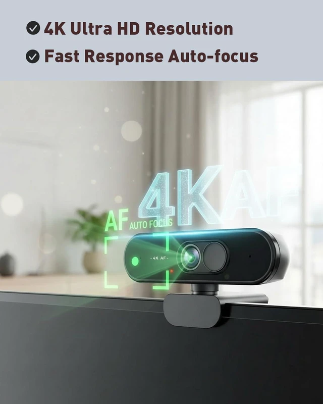 Alt view image 3 of 7 - 4K USB Webcam with Autofocus, Mic and Privacy Cover for PC/Laptop