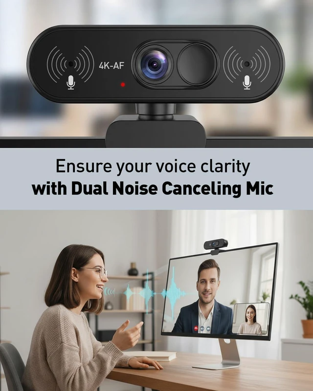 Alt view image 5 of 7 - 4K USB Webcam with Autofocus, Mic and Privacy Cover for PC/Laptop