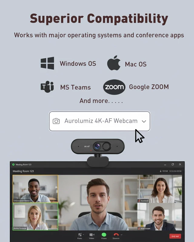 Alt view image 6 of 7 - 4K USB Webcam with Autofocus, Mic and Privacy Cover for PC/Laptop