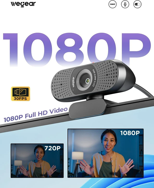 Alt view image 2 of 7 - wegear 1080P Webcam for PC, Full HD Computer Camera with Dual Mics, USB-A