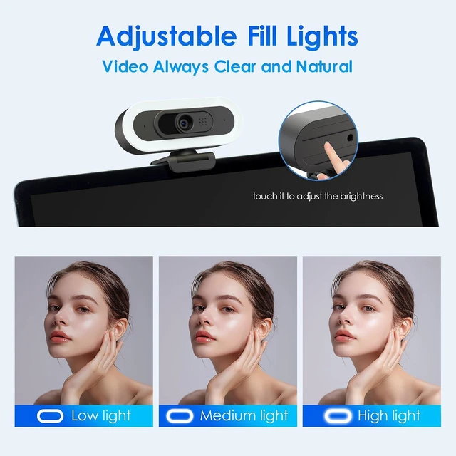 Alt view image 3 of 7 - saylas 2K Webcam with Lights, HD Webcam for PC, 2K@60FPS Web cam with Microphone, 65° FOV, Autofocus, Noise Cancellation, Privacy Cover, Web Camera for Computer/Laptop, USB Streaming Computer Camera