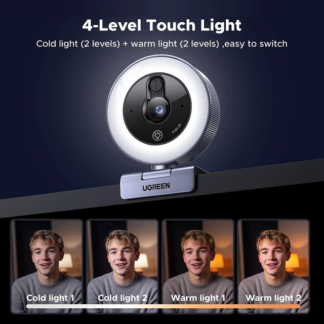 Alt view image 2 of 7 - UGREEN 2K Webcam with 4-Level Ring Light