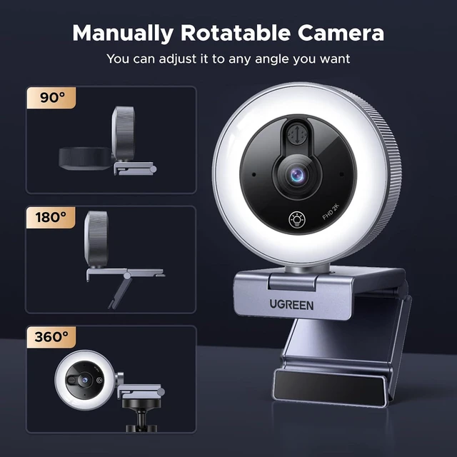 Alt view image 6 of 7 - UGREEN 2K Webcam with 4-Level Ring Light