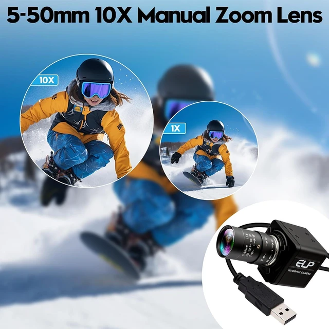 Alt view image 3 of 7 - USB Camera 16 Megapixes High Resolution 5K USB Webcam with CS Mount 5-50mm Manual Varifocus Lens Close UP OpenCV Camera Free Driver Plug and Play for Windows Linux Laptop Jetson Nano