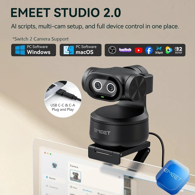Alt view image 7 of 7 - EMEET PIXY Dual-Camera PTZ Camera 2K, AI Tracking, PDAF&AI Autofocus 0.2s
