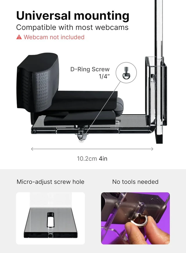 Alt view image 3 of 7 - PlexiCam Pro V2 | Center Screen/Middle Screen Webcam Mount | Position Any Webcam (Not Included) Anywhere/Any Screen (Laptops-32) | Tripod gooseneck teleprompter Alternative for Eye Contact Audience