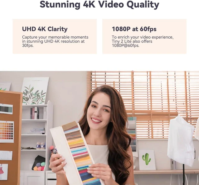 Alt view image 2 of 7 - OBSBOT Tiny 2 Lite 4K PTZ Webcam AI-Tracking, W Mini Tripod