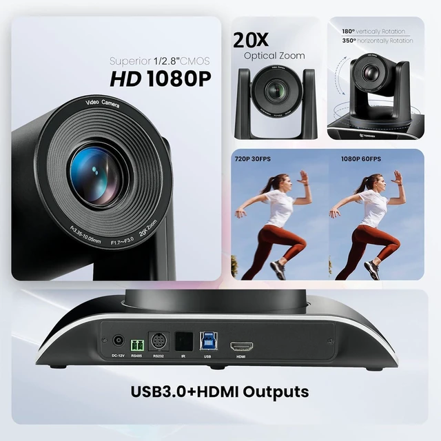 Alt view image 6 of 7 - 20x Zoom Conference Room Camera System TONGVEO All-in-1 Video and Audio Conferencing System 20X Optical Zoom USB3.0 HDMI PTZ Camera and Conference speaker with microphone Bundle for large Meeting Room