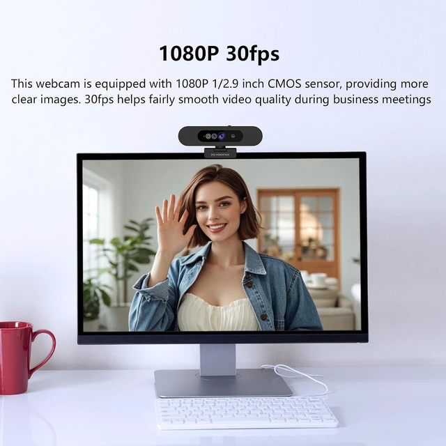 Alt view image 3 of 7 - 1080P Webcam with Window Hello, Noise-reducing Mic, Plug & Play, 90° Wide Angle, Built-in Privacy Cover, 360° Rotation & 90° Tilt, Perfect for Zoom, Google Meet, Microsoft Teams