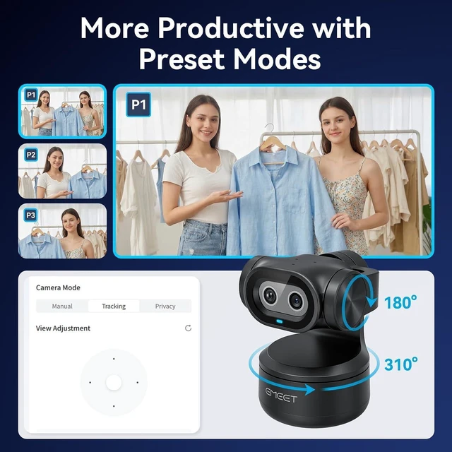 Alt view image 4 of 7 - EMEET PIXY Dual-Camera PTZ Camera 2K, AI Tracking, PDAF&AI Autofocus 0.2s