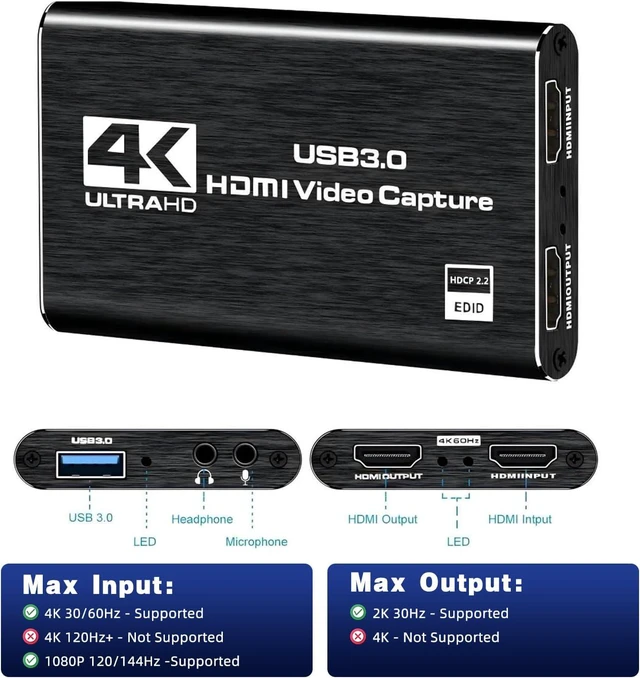 Alt view image 2 of 7 - Capture Card, 4K HDMI Video Capture Card, Game Capture Card, 1080P 60FPS Video Capture Device, HDMI to USB 3.0 Capture Card for Streaming, Work with Camera/Xbox/PS4/PS5/PC/OBS
