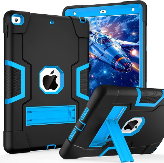 Main image of Cantis Case for iPad 9th/8th/7th Generation, iPad 10.2 inch 2021/2020/2019, Slim Heavy Duty Shockproof Rugged Protective Case with Built-in Stand for Kids, 3 Layer Protective Cover, Black+Blue