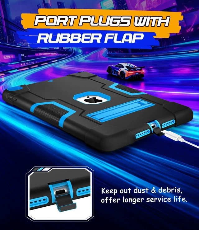 Alt view image 6 of 7 - Cantis Case for iPad 9th/8th/7th Generation, iPad 10.2 inch 2021/2020/2019, Slim Heavy Duty Shockproof Rugged Protective Case with Built-in Stand for Kids, 3 Layer Protective Cover, Black+Blue
