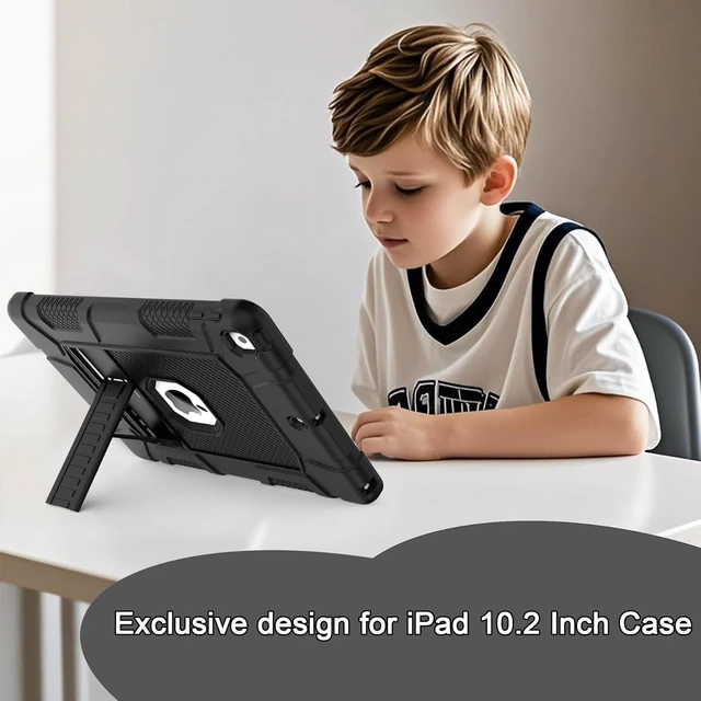Alt view image 5 of 7 - Case for 9th/8th/7th Generation, Hybrid Shockproof Rugged Drop Protective Case with Kickstand for iPad 10.2 Inch (2021/2020/2019 Release), Black