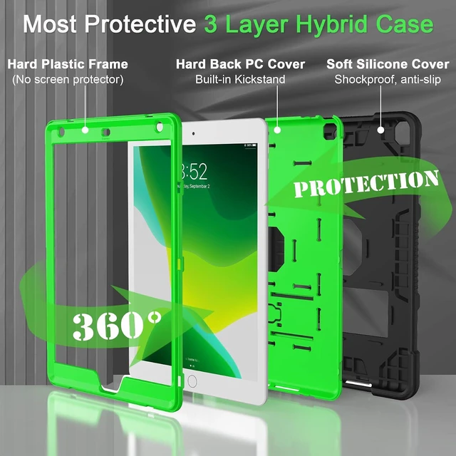 Alt view image 3 of 7 - TIMISM Case for iPad 9th/8th/7th Gen (2021/2020/2019), Black+Green