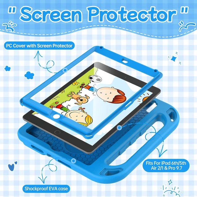 Alt view image 3 of 7 - BMOUO Kids Case for iPad 6th/5th Generation (iPad 9.7-in, 2017/2018), Blue