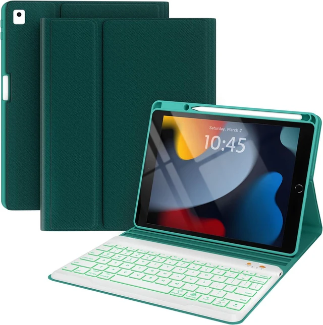 Main image of BLUTLOTUS Keyboard Case for iPad 9th/8th/7th Generation 10.2 inch 2021/2020/2019, iPad Pro 10.5-inch Case with Keyboard,iPad Air 3 2019, 7 Color Backlit Removable Wireless Keyboard Folio Case(Teal)