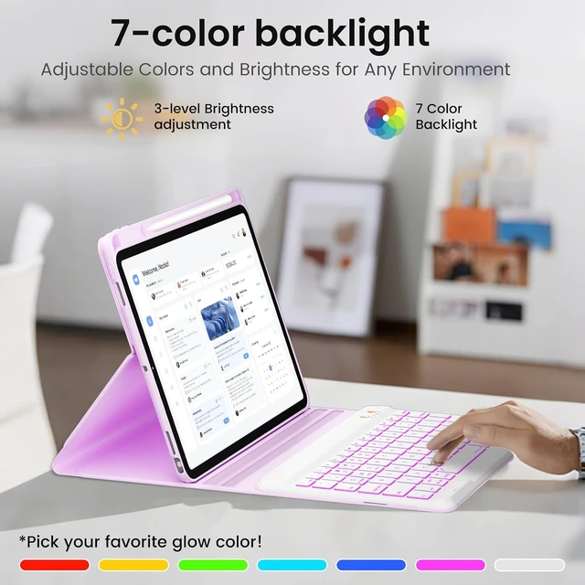 Alt view image 4 of 7 - Keyboard case for ipad Air 11 inch(M2 2024)/10.9 Inch Air 5th 4th Generation & iPad Pro 11 inch (1st/2nd/3rd/4th Gen)-Backlit Detachable Keyboard, Folio cover with upper easily Pencil Holder-(Purple)