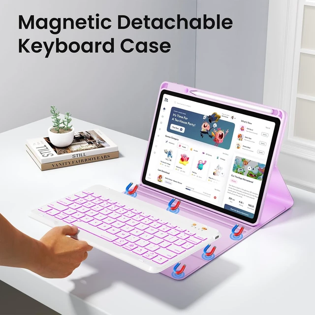 Alt view image 5 of 7 - Keyboard case for ipad Air 11 inch(M2 2024)/10.9 Inch Air 5th 4th Generation & iPad Pro 11 inch (1st/2nd/3rd/4th Gen)-Backlit Detachable Keyboard, Folio cover with upper easily Pencil Holder-(Purple)