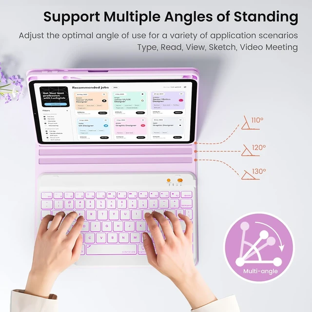 Alt view image 6 of 7 - Keyboard case for ipad Air 11 inch(M2 2024)/10.9 Inch Air 5th 4th Generation & iPad Pro 11 inch (1st/2nd/3rd/4th Gen)-Backlit Detachable Keyboard, Folio cover with upper easily Pencil Holder-(Purple)