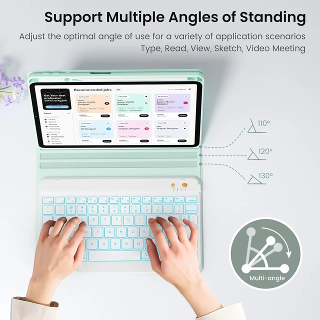 Alt view image 5 of 7 - iPad 7th/8th/9th Generation Case with Keyboard 10.2-inch 2019/2020/2021, iPad Air 3rd/Pro 10.5-inch 2017 Compatible, 7 Color Backlit Keyboard BT/Wireless/Detachable with Pencil Holder (Mint Green)