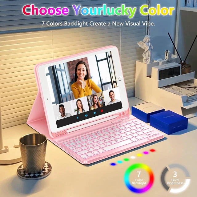 Alt view image 3 of 7 - FUWANG for iPad 9th/8th/7th Generation Case with Keyboard 10.2 inch, Pink