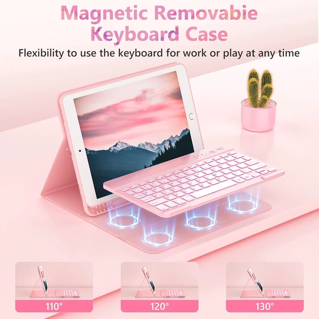Alt view image 4 of 7 - FUWANG for iPad 9th/8th/7th Generation Case with Keyboard 10.2 inch, Pink
