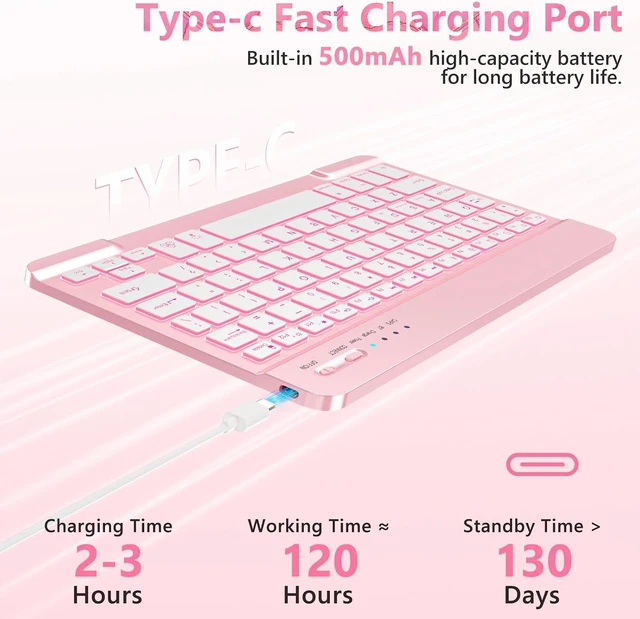 Alt view image 6 of 7 - FUWANG for iPad 9th/8th/7th Generation Case with Keyboard 10.2 inch, Pink
