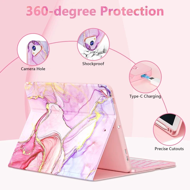 Alt view image 7 of 7 - FUWANG for iPad 9th/8th/7th Generation Case with Keyboard 10.2 inch, Pink