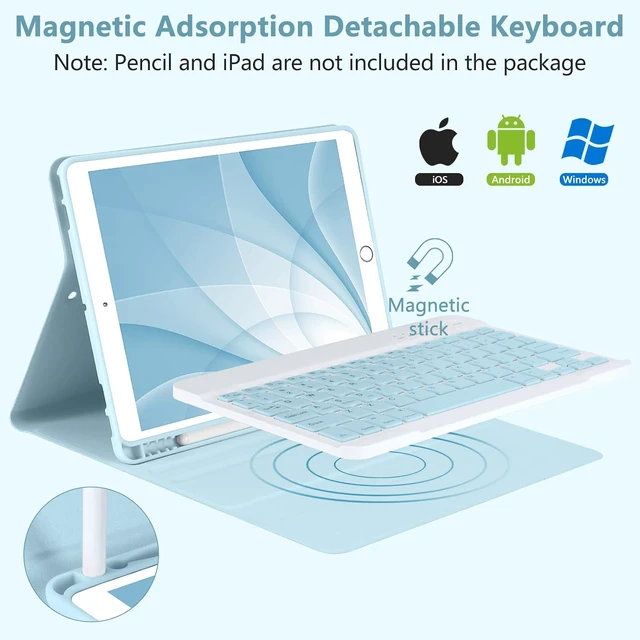 Alt view image 4 of 7 - MMK for iPad 9/8/7th Generation Case with Keyboard 10.2 inch, Blue