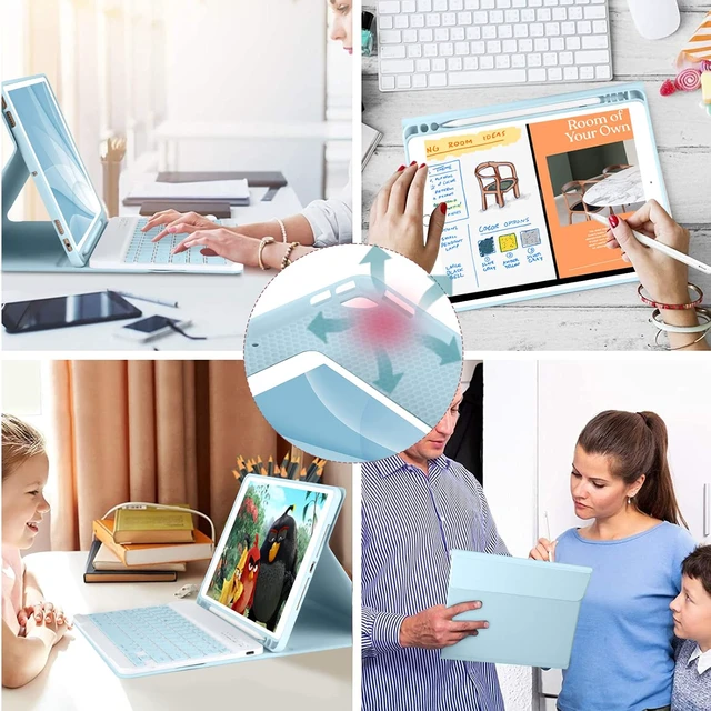Alt view image 7 of 7 - MMK for iPad 9/8/7th Generation Case with Keyboard 10.2 inch, Blue