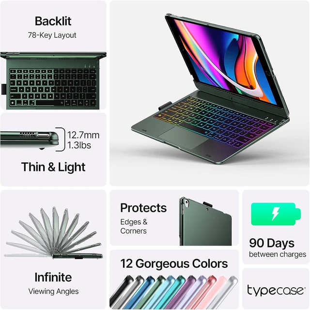 Alt view image 3 of 7 - typecase Touch Keyboard Case for iPad 9th/8th/7th Gen, 360° Rotating