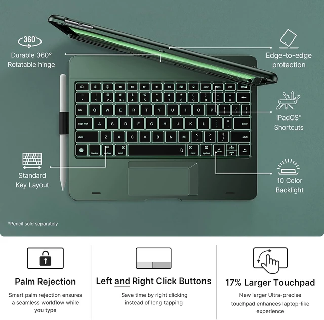 Alt view image 5 of 7 - typecase Touch Keyboard Case for iPad 9th/8th/7th Gen, 360° Rotating