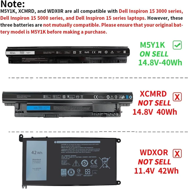 Alt view image 2 of 7 - 40Wh M5Y1K 14.8V Battery for Dell Inspiron 14 15 17 5000 3000 Series 5559