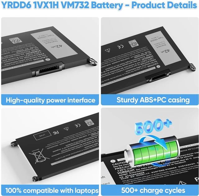 Alt view image 4 of 7 - 42Wh 11.4V YRDD6 1VX1H Laptop Battery for Dell Inspiron 5480 5481 5482 5485 5491 5493 5585 5590 5591 5593 5594 5598 7586 3582 3583 3593 3584 14 3493 3793 Vostro 3491 5581 5490 P93G001 VM732 0YRDD6