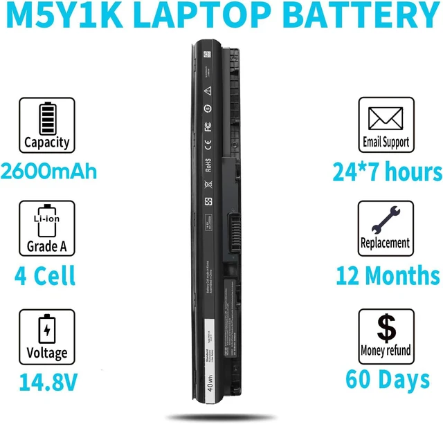 Alt view image 6 of 7 - 40Wh M5Y1K 14.8V Battery for Dell Inspiron 15 3000 5000 Series 5559 5558 5555 5758 3567 3551 3552 3558 3565 14 3451 3452 3458 5458 17 5755 5756 5758 5759 P51F 453-BBBQ 451-BBMG GXVJ3 HD4J0 991XP VN3N0