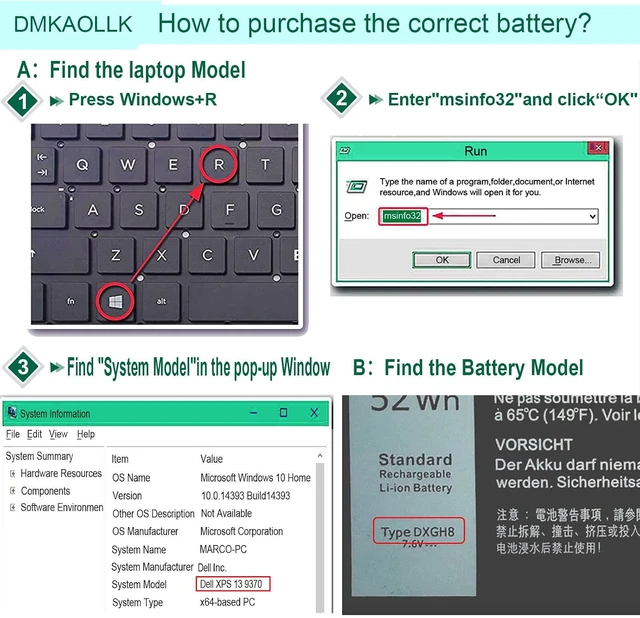 Alt view image 7 of 7 - DMKAOLLK DXGH8 7.6V 52Wh Battery for Dell XPS 13 9370 9380 2019