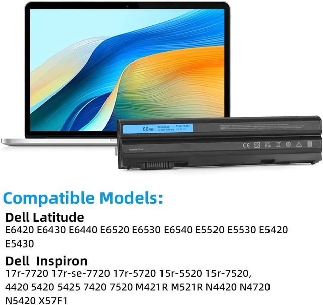 Alt view image 3 of 7 - 60WH T54FJ Laptop Battery for Latitude E6440 E6430 E6420 E6520 E6530 E6540 E5430 E5520 E5530 E5420 Inspiron 4420 4520 4720 5420 5520 5720 7420 7520 7720 M421R M521R Vostro 3460 3560 M5Y0X N3X1D 8858X