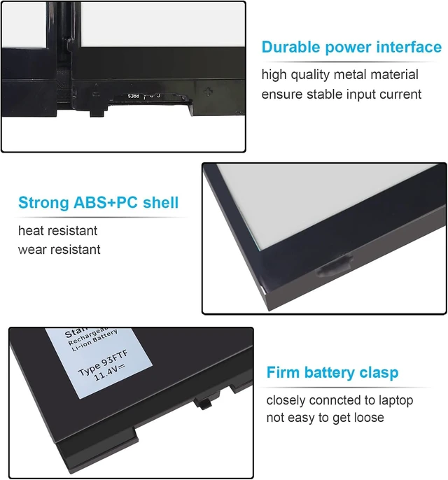 Alt view image 3 of 6 - 51Wh Type 93FTF Battery for Dell Latitude 5580 5480 5280 5590 5490 5491 5290 5288 5488 5495 5591 E5580 E5480 E5280 E5590 E5490 E5290 E5591 E5491 Precision 15 3520 3530 D4CMT 83XPC 4YFVG 451-BBZT 11.4V