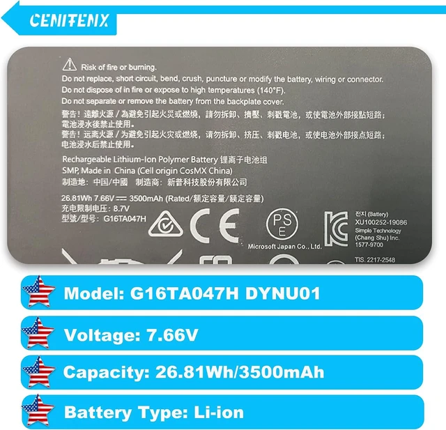 Alt view image 4 of 7 - G16TA047H Battery Replacement for Microsoft Surface Go 2 Model 1901 1926 10.5-Inch Tablet PC Series Battery (7.66V,26.81Wh,3500mAh) with Tools