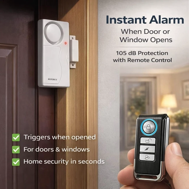 Alt view image 2 of 7 - Hendun Door Alarms with Remote, Open Door Chimes, Pool Alarm, 2 Pack