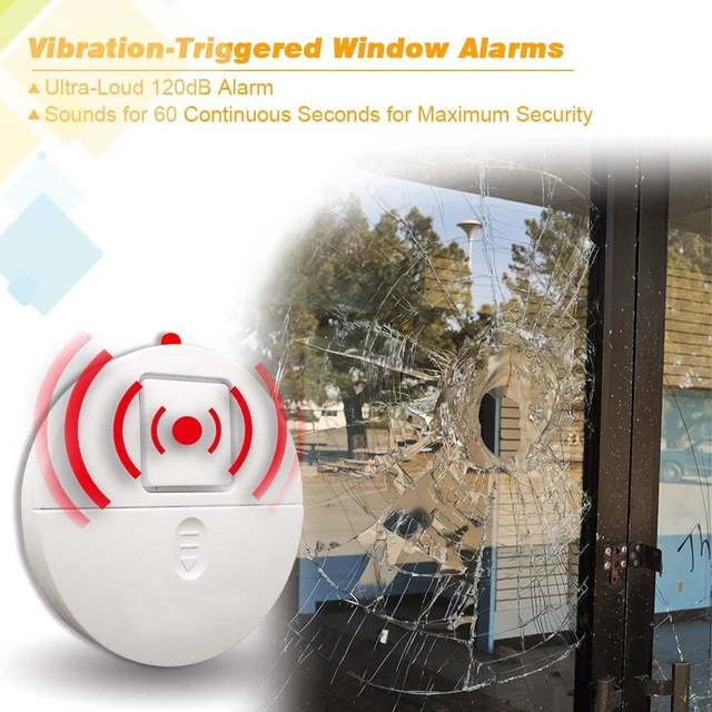 Alt view image 2 of 7 - Window Alarm System 4-Pack - Ultra-Loud 120dB Alarms with Advanced Vibration Sensors - Window Security Alarms for Glass Break Detection - Features Low Battery LED Indicator
