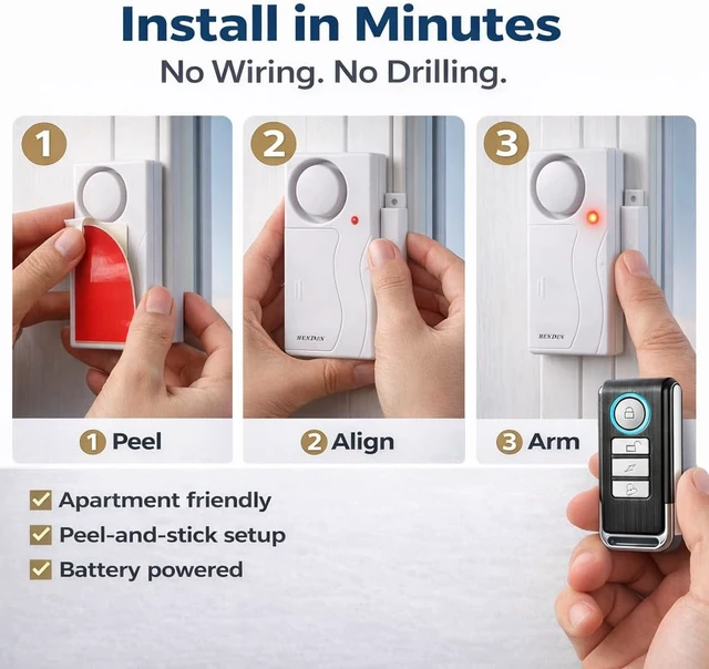 Alt view image 5 of 7 - Hendun Door Alarms with Remote, Open Door Chimes, Pool Alarm, 2 Pack