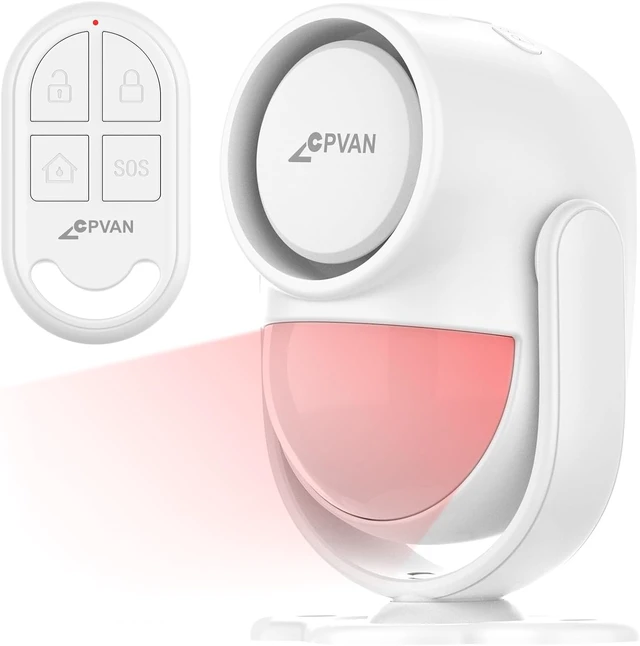 Main image of CPVAN 125dB Motion Sensor Alarm, Wireless Indoor PIR Motion Detector with 328ft Remote, 40ft Detection Range, Battery Operated Siren for Home Garage Van Shed, CP2 Pro White