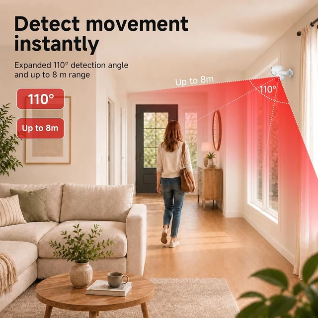 Alt view image 2 of 7 - CPVAN 125dB Motion Sensor Alarm, Wireless Indoor PIR Motion Detector with 328ft Remote, 40ft Detection Range, Battery Operated Siren for Home Garage Van Shed, CP2 Pro White