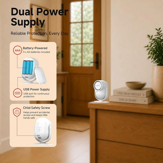 Alt view image 5 of 7 - CPVAN 125dB Motion Sensor Alarm, Wireless Indoor PIR Motion Detector with 328ft Remote, 40ft Detection Range, Battery Operated Siren for Home Garage Van Shed, CP2 Pro White